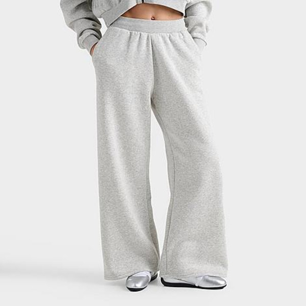 DAILYSZN Women's Fleece Wide Leg Jogger Pants, S - Light Grey Marl