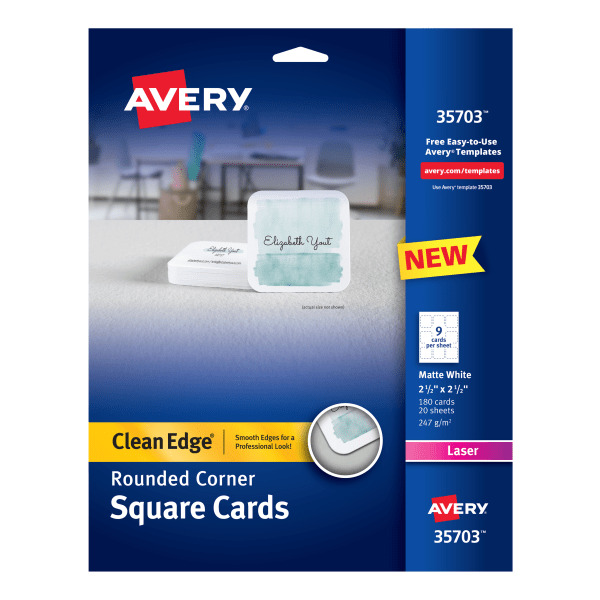 Avery 2 1/2" x 2 1/2" White Laser Square Cards with Rounded Edges