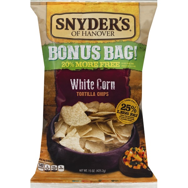 Snyders Tortilla Chips, White Corn, Bonus Bag! (15 oz) Instacart