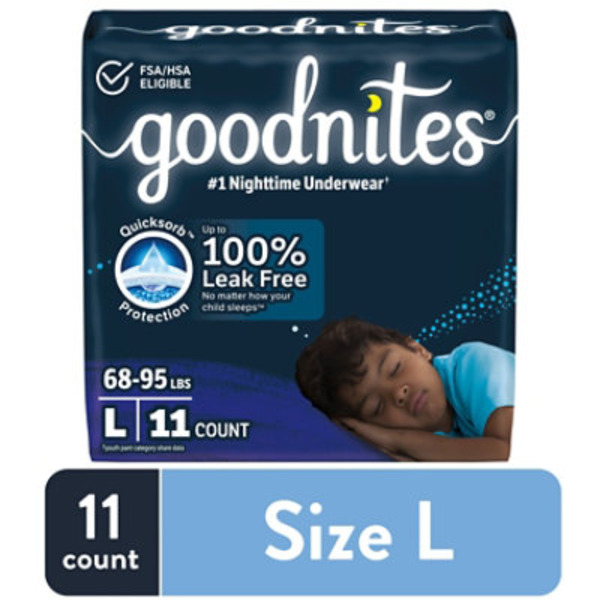 Goodnites Boys' Nighttime Bedwetting Underwear, Size Large (68-95 lbs)