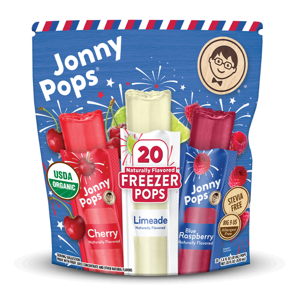 JonnyPops Organic Freezer Pops Red, White & Blue: Cherry, Limeade