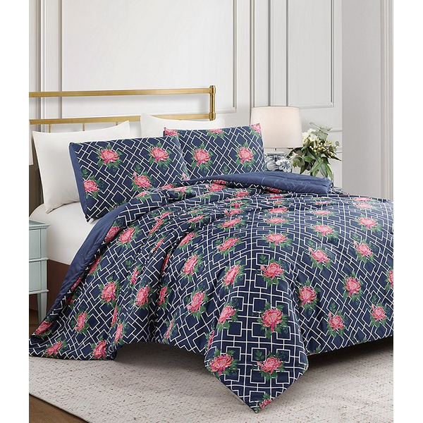 Dee Ocleppo Chrysanthemum Geo-Trellis Print Reversible Comforter Mini Set