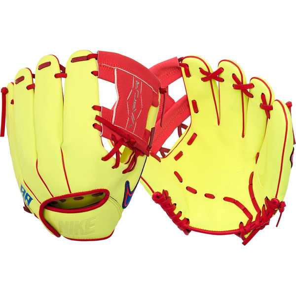 Nike Youth Ronald Acuña Jr. Vapor Series Glove, 9.5 Inch, Right Hand Throw - Yellow/Red