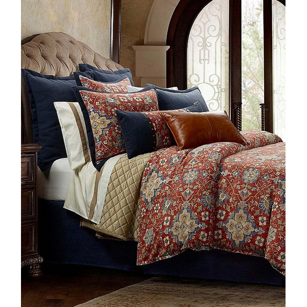 HiEnd Accents Melinda Washed Linen Medallion Print Comforter Mini Set