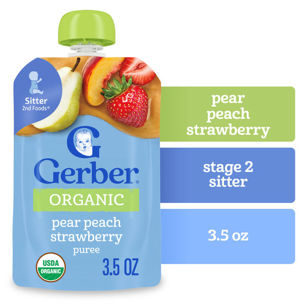 Gerber Stage Baby Food Organic Pear Peach Strawberry Puree Pouch