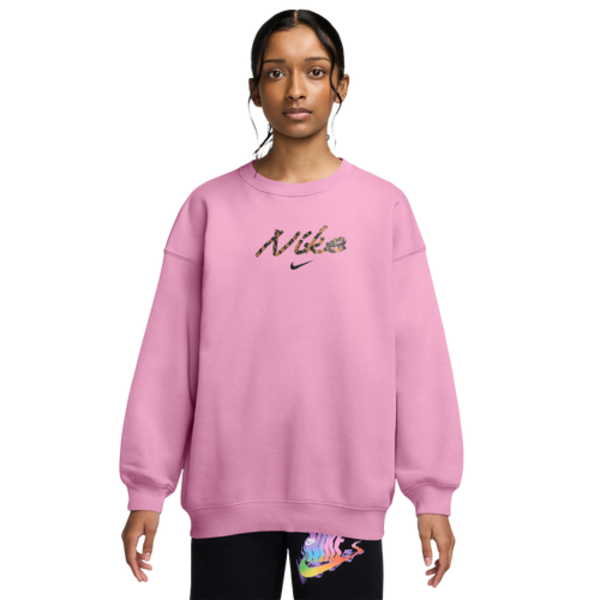 Nike Girls' Studio Fleece Oversized Crew, S - Pink/Beige