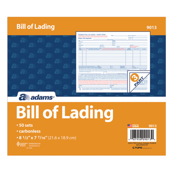 Adams 8-1/2" x 7-1/2"  3 Part Carbonless Bill of Lading Forms