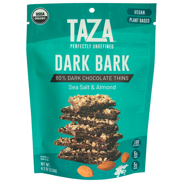 Taza Dark Bark, Organic, Sea Salt & Almond, 80% Dark Chocolate