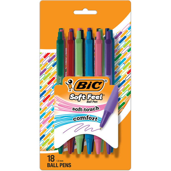 BIC Soft Feel Medium Point Assorted Ink Retractable Ballpoint Pens