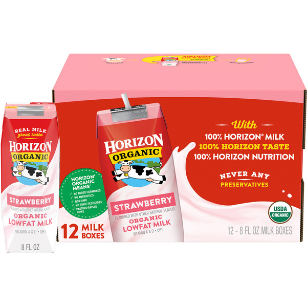 Horizon Organic Shelf Stable 1% Lowfat Strawberry Milk Boxes, 8 fl oz, 12 Count