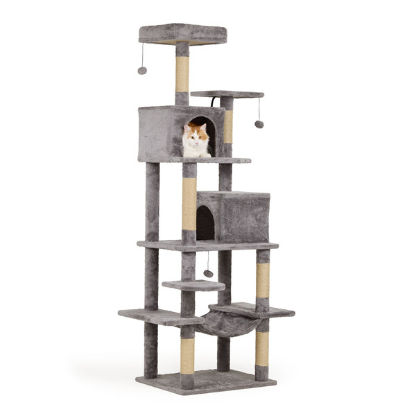 Whisker City Tall Plush Playground Cat Scratch Tower - Grey