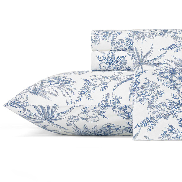 Tommy Bahama Pen & Ink Palm Sheet Set - Blue - King Size