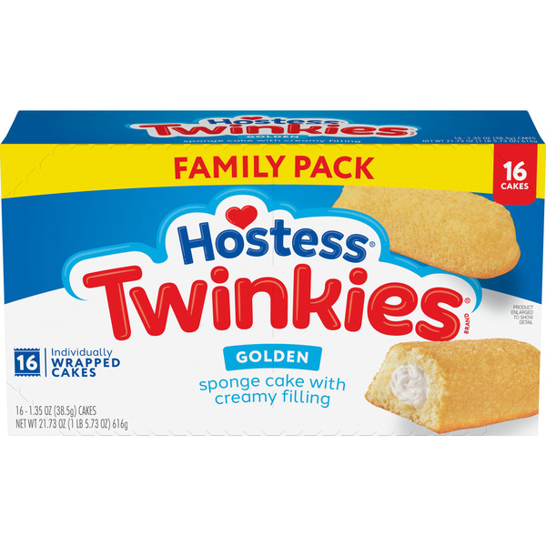 Hostess Twinkies Snack Cakes, Golden Sponge Cake with Crème Filling