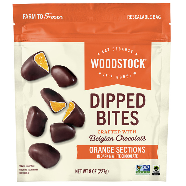 WOODSTOCK Orange Sections in Dark & White Chocolate Dipped Bites