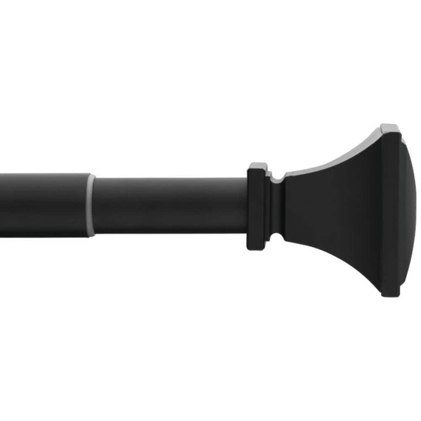 Home Decorators Collection 36 In. - 72 In. Telescoping 1 In. Single Curtain Rod Kit In Matte Black With Urn Square Finials