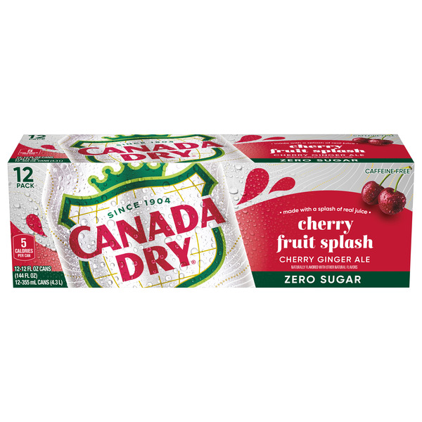 Canada Dry Fruit Splash Cherry Ginger Ale Zero Sugar Soda, 12 fl