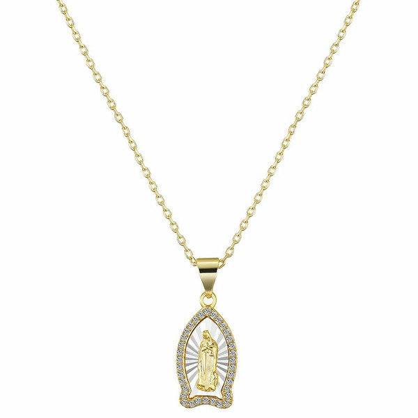 Gratitude & Grace 14k Gold Plated Cubic Zirconia Diamond Cut Virgin Mary Pendant Necklace, Women's, Size: 18", Two Tone