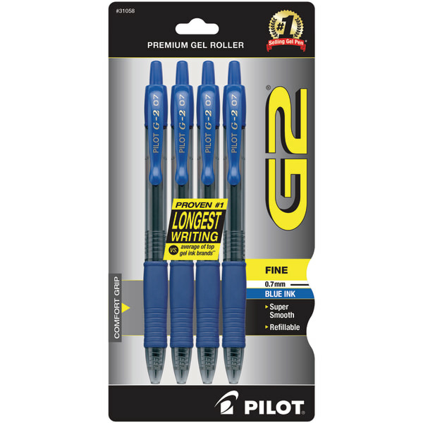 Pilot Clear Barrels Fine Point G-2 Retractable Gel Pens - Blue Ink - 0.7 mm