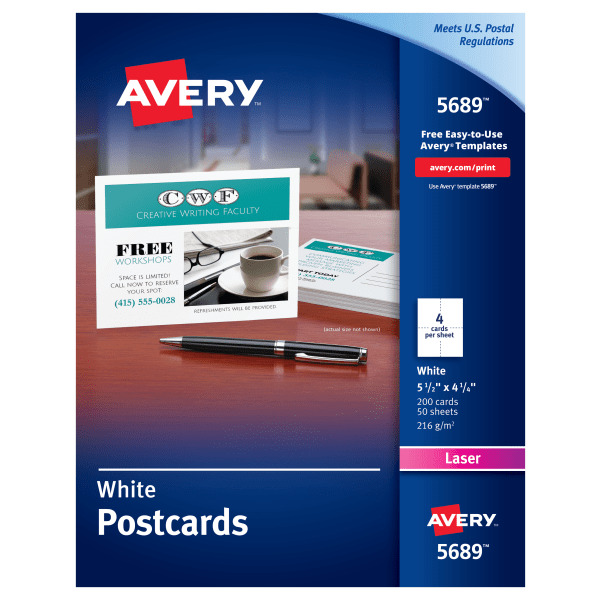 Avery 5.5" x 4.25" Ave5689 White Postcards for Laser Printer