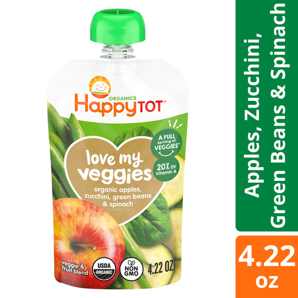Happy Tot Organics Love My Veggies Stage 4 Organic Apples, Zucchini, Green Beans & Spinach 4.22 oz Pouch