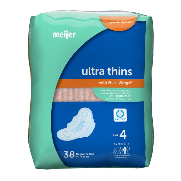 Meijer Ultra Thin Maxi Pads With Flexi Wings, Overnight Absorbency