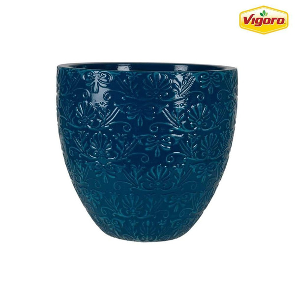 Vigoro 15 In. Aurelia Large Blue Patina Resin Indoor Outdoor Planter (15 In. L X 15 In. W X 14.2 In. H)