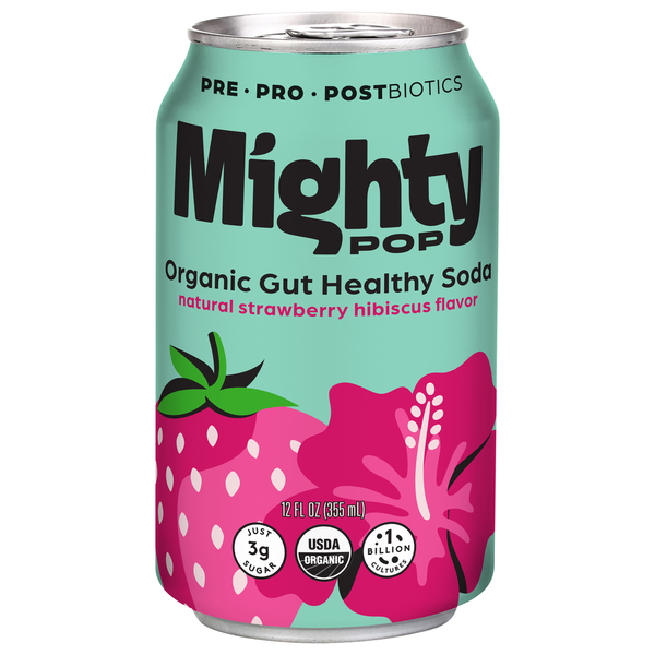 Mighty Pop Organic Strawberry Hibiscus Gut Healthy Soda Same-Day