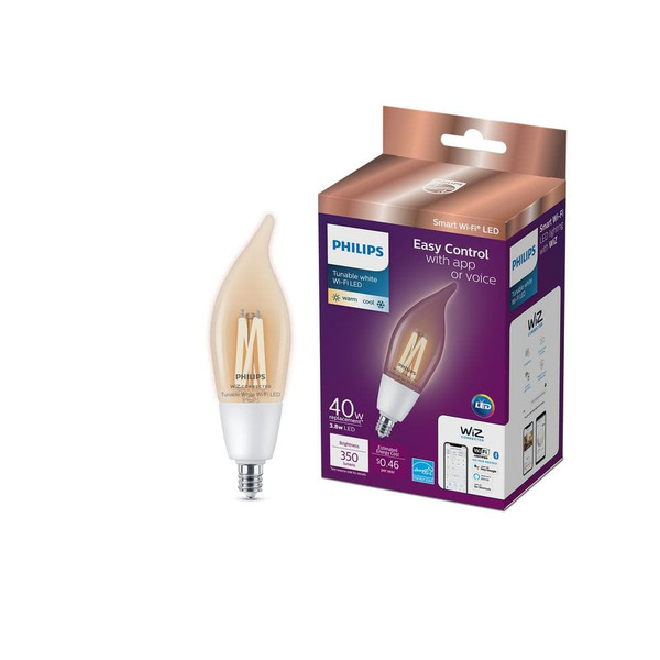 Philips 40-watt Equivalent Ba11 Smart Wi-fi Vintage Edison Led Light Bulb Tunable White 2700 (k) E12 Candelabra Wiz (1-pack)