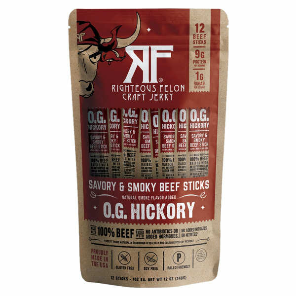 Righteous Felon Craft Jerky, O.G.  Hickory Beef Stick, 1 oz, 12-count