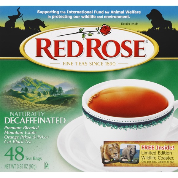 Red Rose Black Tea, Full Flavored, Naturally Decaffeinated, Bags (48
