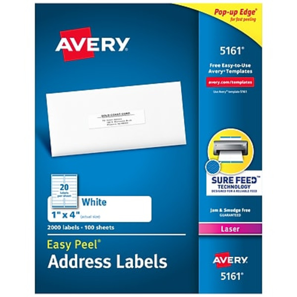 Avery #5161 1" x 4" Laser Address Labels With Easy Peel