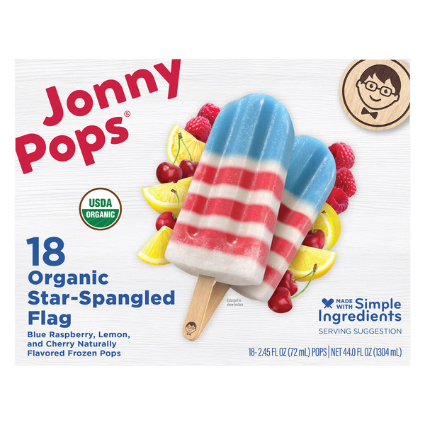 JonnyPops Organic Dairy-Free Flag Pops, 2.45 fl oz, 18-count