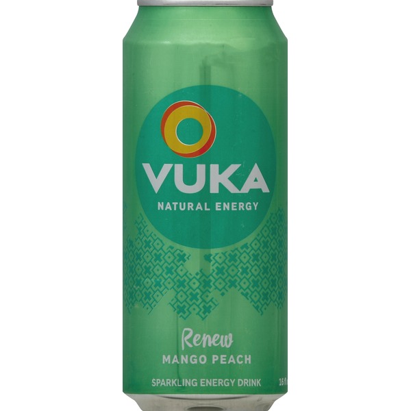 Vuka Energy Drink, Sparkling, Renew, Mango Peach (16 oz) Instacart
