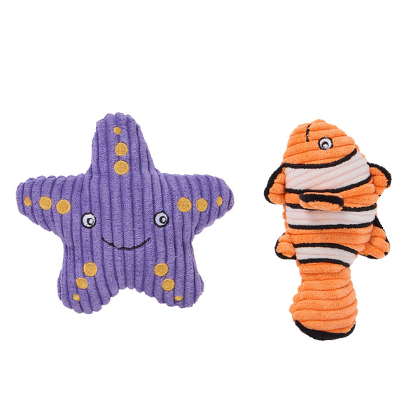 Joyhound Biteshield Starfish & Clownfish Plush Squeaky Dog Toys, 2-Pack