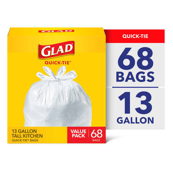 Glad Tall Kitchen Quick-Tie Trash Bags, 13 Gallon, White Same-Day