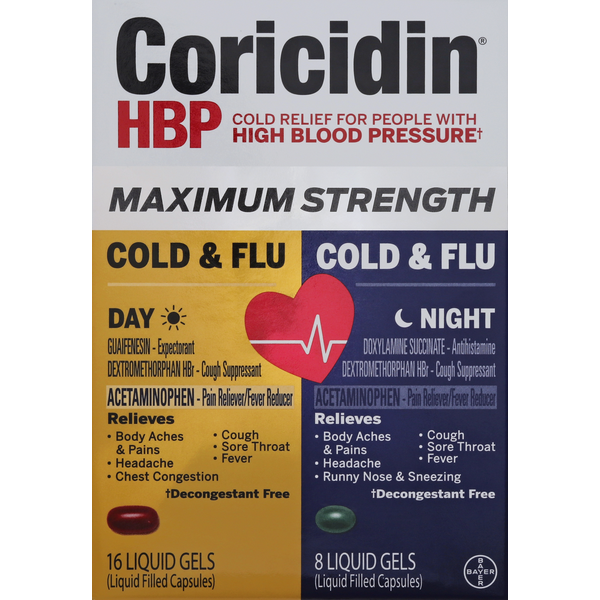 Coricidin Cold & Flu Relief, Day/Night, Maximum Strength, Liquid Gels (24 each) Instacart