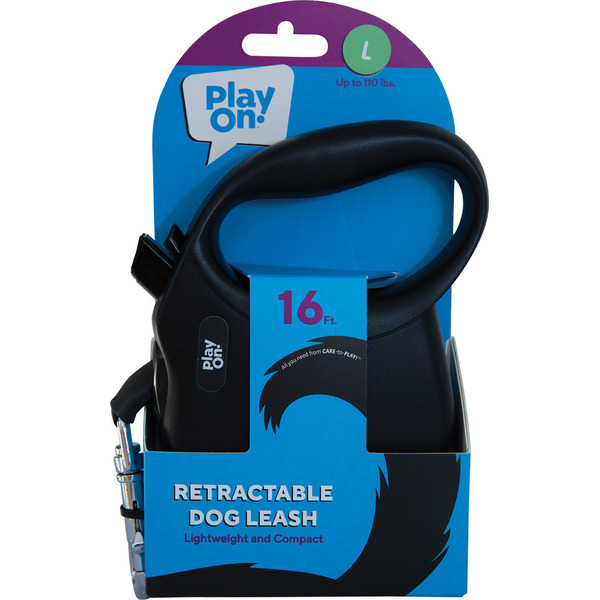 Play On Retractable Hard Grip Dog Leash - Black