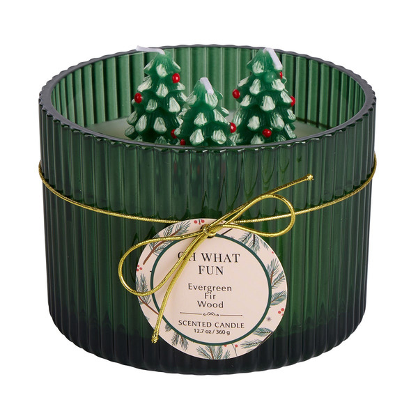 Oh What Fun Evergreen Fir Wood 3D Trees Scented Candle Jar - Green