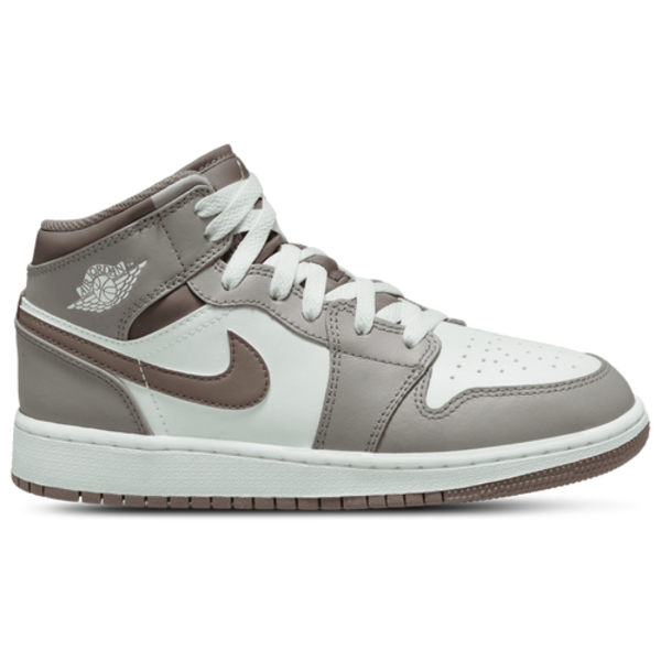 Nike Boys' Air Jordan 1 Mid Grade School Shoes, Size 6 - Tan/Gray