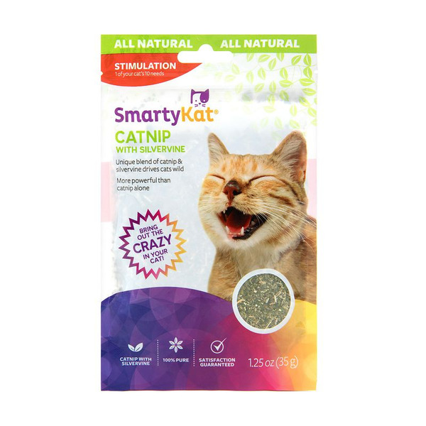 Smarty Kat Resealable Pouch Catnip with Silvervine Pure & Potent Blend for Cats
