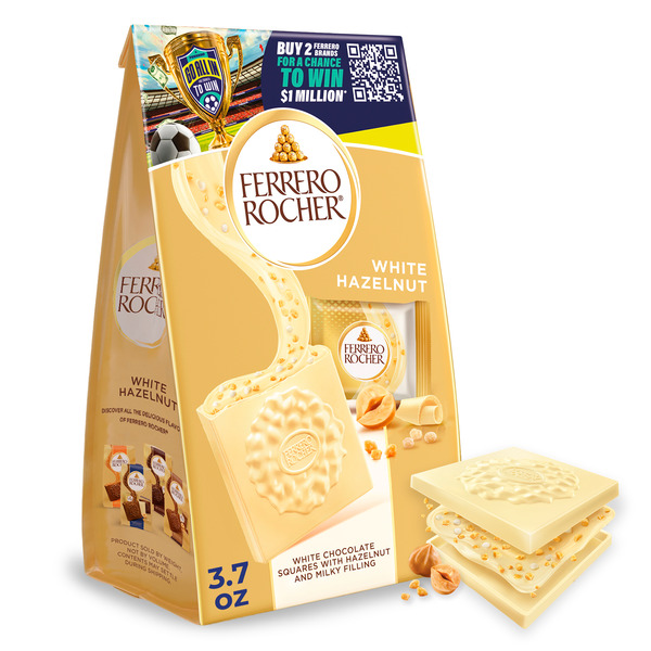 Ferrero Rocher Premium White Hazelnut chocolate squares, Individually Wrapped Chocolates, Great for Sharing or Gifting, 3.7 oz