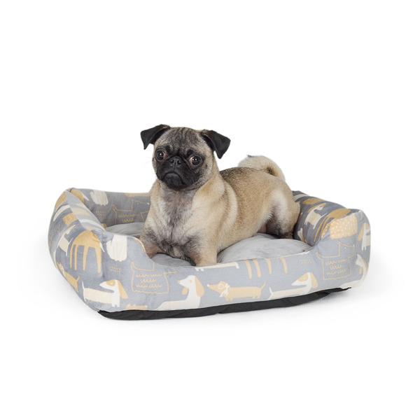 Top Paw Dog Print Cuddler Bed, Small - Grey