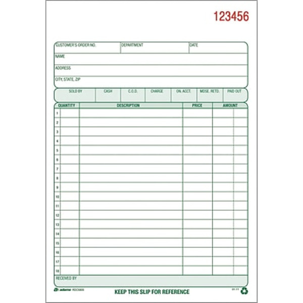 Adams RDC5805 6" x 8" 2-Part Recycled Sales Order Book