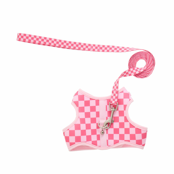 Whisker City Checkered Cat Harness & Leash Combo Set - Pink