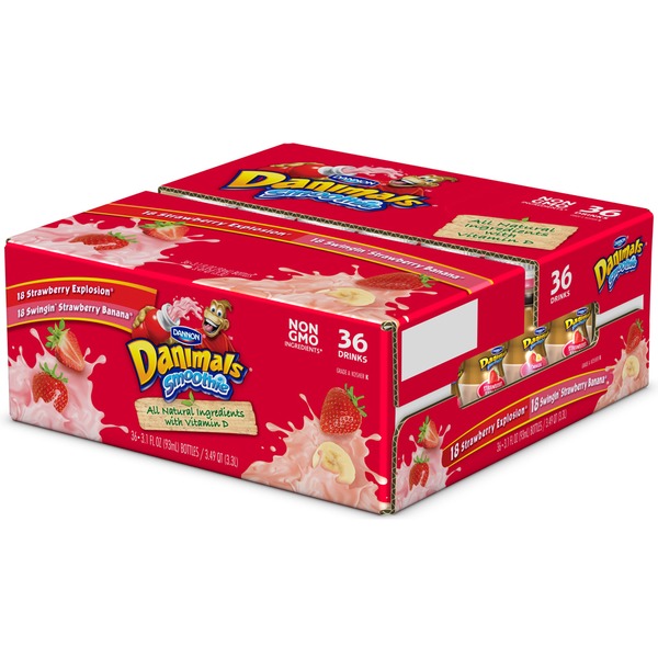 Danimals Strawberry Explosion/Swinging Strawberry Banana Smoothies from