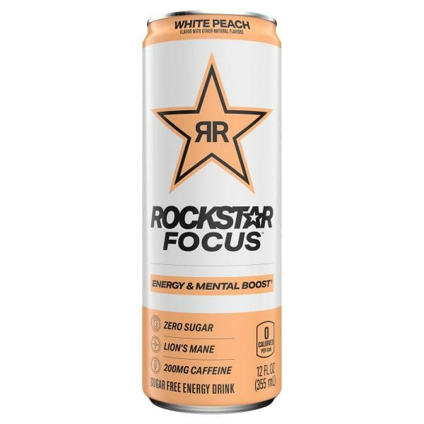 Rockstar Focus Sugar Free Energy Drink White Peach Same-Day