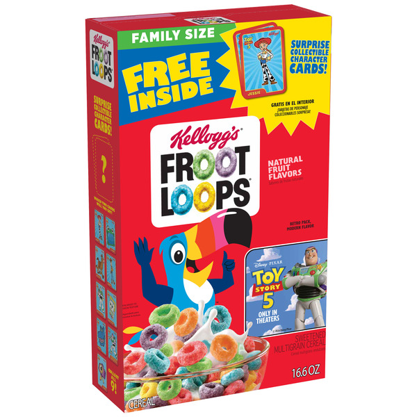 Kellogg's Froot Loops Breakfast Cereal, Good Source of Fiber, 15g Whole Grains, Family Size, 16.6 oz