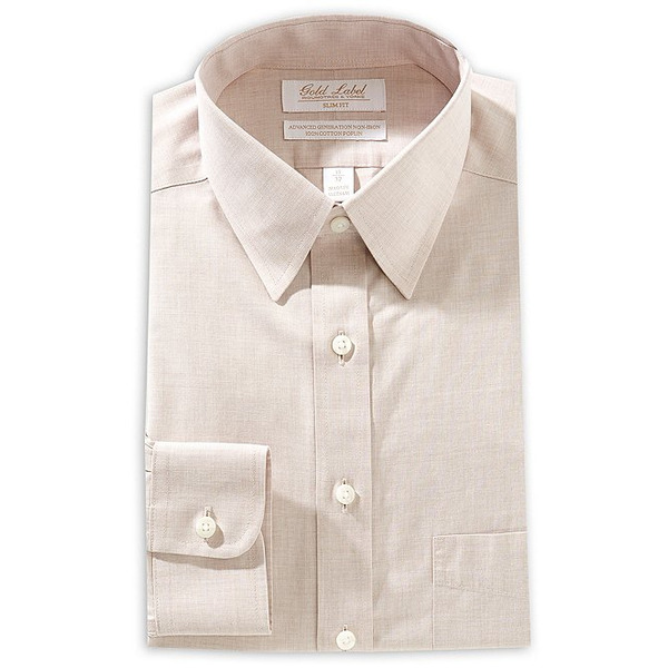 Dillard's Roundtree \u0026 Yorke Gold Label Slim-Fit Non-Iron Point Collar Solid Dress  Shirt, Size 16.5 x 35 - Khaki Same-Day Delivery | Instacart