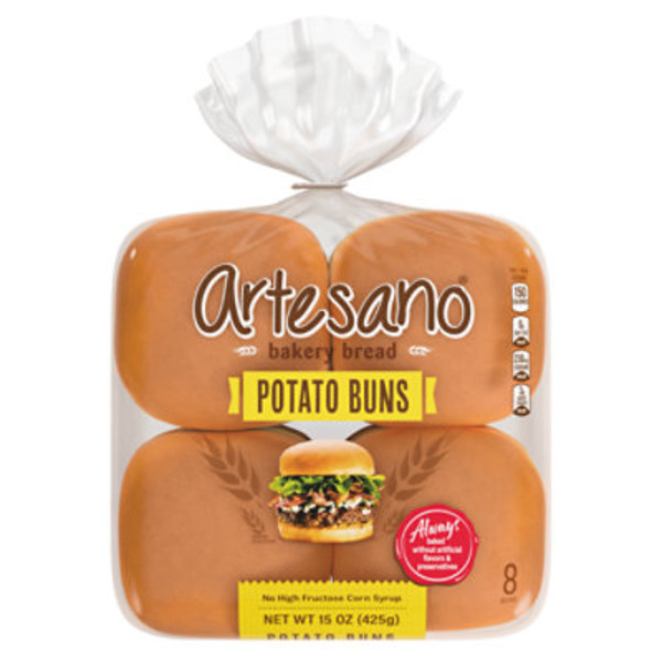 Artesano 8 ct, Potato, Buns, Hamburger Buns, 15 oz