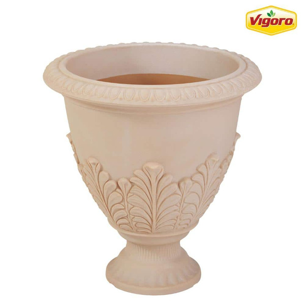 Vigoro Hancock 17 In. W X 19 In. H 20 Qts. Antique White Resin Round Urn